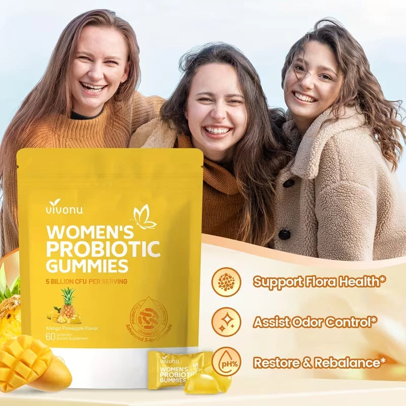 VivoNu Vaginal Probiotic for Women, 5 billion CFU, Mango Pineapple flavor, 60 Gummies