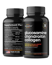 WELLMATICS Glucosamine Chondroitin with MSM & Collagen - Made in USA - Natural Joint Support Supplement - Triple Action for Joint Health - Joint Discomfort Relief for Back, Knees, Hands - 120 Capsules
