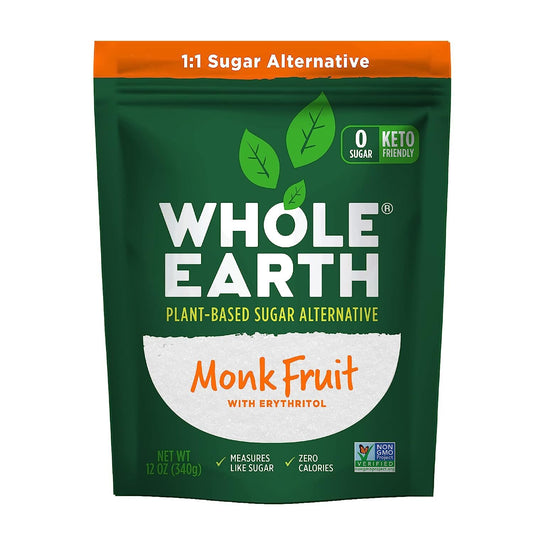 WHOLE EARTH Monk Fruit Sweetener with Erythritol, Plant-Based Sugar Alternative, 12 Ounce Pouch

