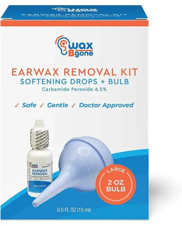 WaxBgone Earwax Removal Kit with Drops & Large 2-oz Ear Bulb Syringe - Safe & Effective Ear Cleaning Kit for Adults & Kids - Wax Softening Formula Loosens Earwax with Gentle Foaming Action - 0.5 Oz
