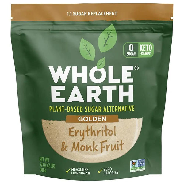 Whole Earth, Plant-Based Sugar Alternative - Golden Sweetener Erythritol & Monk Fruit, Zero Calories, No Artificial Colors and Keto Friendly (32Oz / 2Lb)

