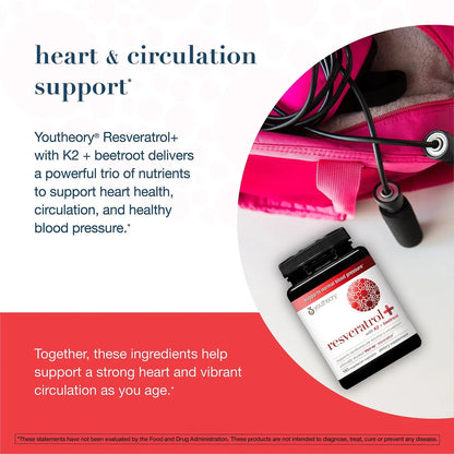 Youtheory Resveratrol+ with K2 + Beetroot Supplement Capsules, 150 ct.