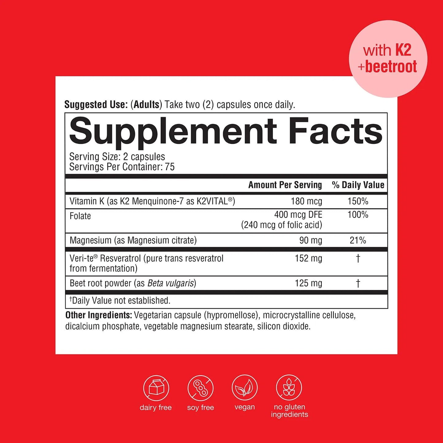 Youtheory Resveratrol+ with K2 + Beetroot Supplement Capsules, 150 ct.