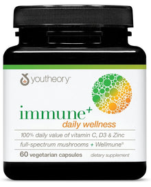 Youtheory Immune+ Daily Wellness - Vegetarian Immune Support Supplement with Vitamin C, Vitamin D3 & Zinc - 60 Caps
