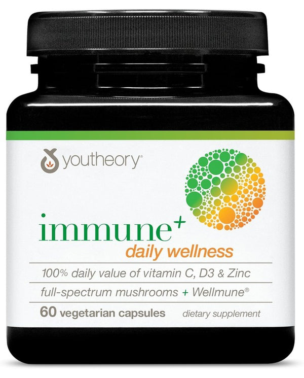 Youtheory Immune+ Daily Wellness - Vegetarian Immune Support Supplement with Vitamin C, Vitamin D3 & Zinc - 60 Caps

