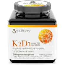 Youtheory K2 and D3 Daily Vitamin Supplement for Calcium Absorption, Bone Strength and Cardiovascular Support, 60 Vegetarian Capsules
