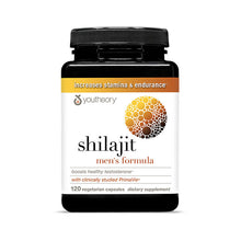 Supplement bottle labeled 'shilajit men's formula' by Youtheory on a white background