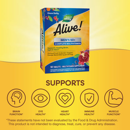 Alive! Men's 50+ Complete Daily Multivitamin Tablets, 50 Count