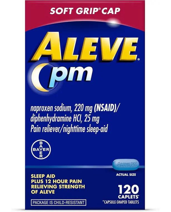 Aleve PM Pain Relief and Nighttime Sleep Aid, Naproxen Sodium Caplets, 120 Count
