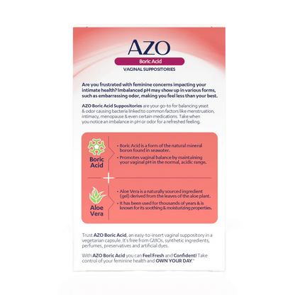 AZO Boric Acid Vaginal Suppositories, Helps Support Odor Control and Balance Vaginal PH with Clinically Studied Boric Acid, Non-GMO