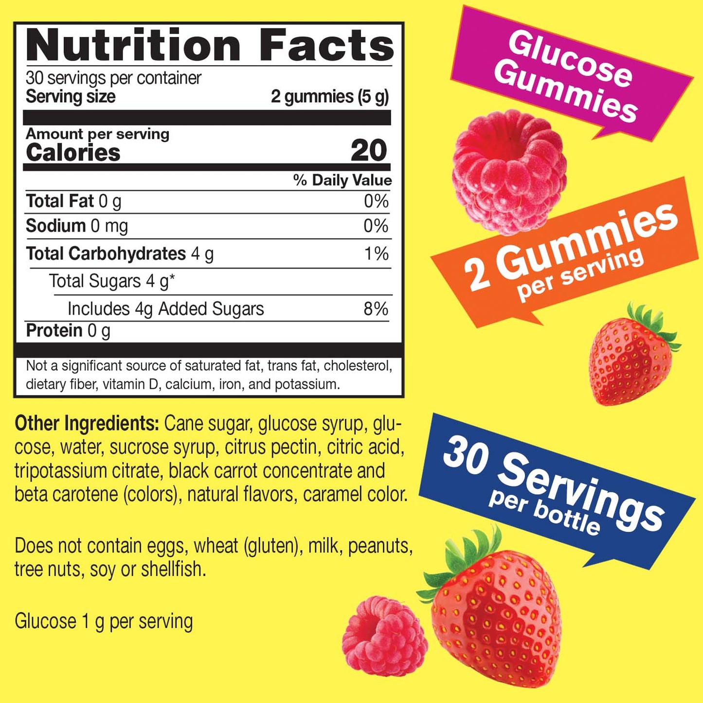 WellYeah Glucose Gummies - 4 Grams of Carbohydrates- Natural Sourced Flavors - Chewable Gummy for Men and Women, Non-GMO, Gluten Free - 60 Count
