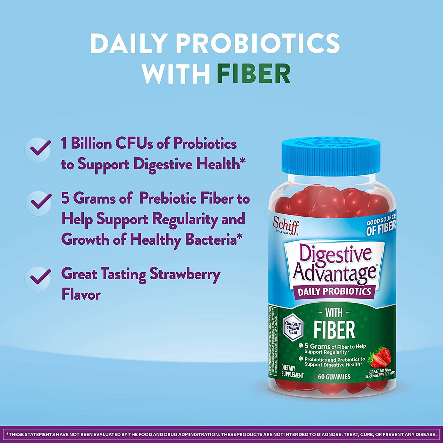 Digestive Advantage Prebiotic Fiber Gummies + Probiotics for Digestive Health, Daily Gummies for Women & Men, Digestive Supplement for Regularity