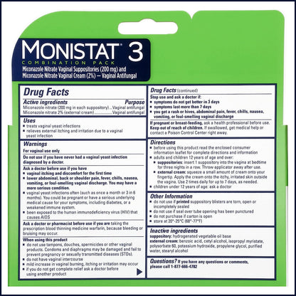 MONISTAT-Day Yeast Infection Treatment Suppositories + Itch Relief Cream, 3 Piece Set
