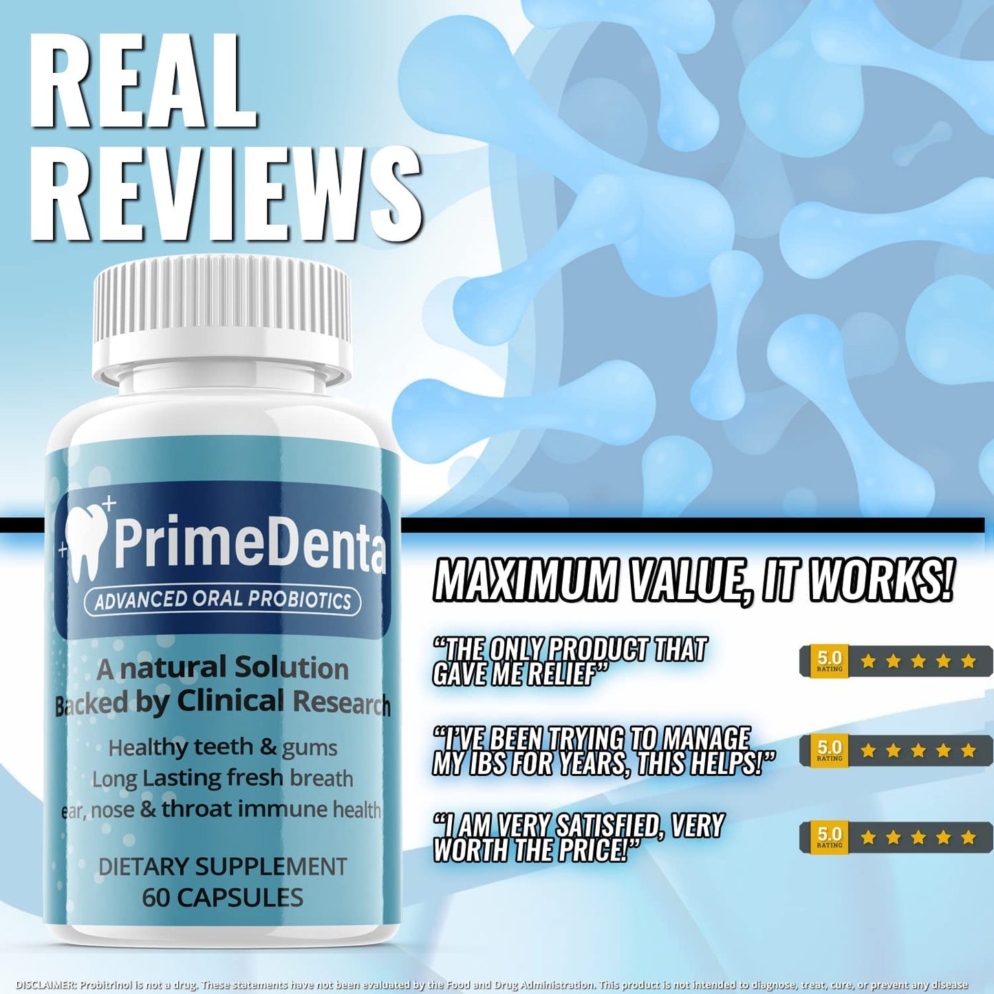 Prime Denta - Advanced Oral Probiotics Formula for Healthy Teeth and Gums, Fresh Breath, Ear, Nose, Throat, and Immune Health Supplement - 60 Capsules