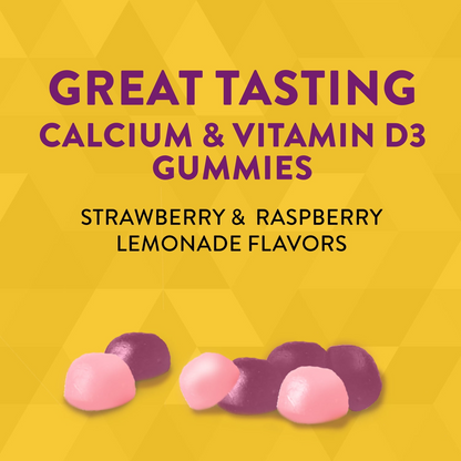 Nature's Way Alive Premium Calcium + D3 Gummies, Supports Healthy Bones & Muscles*, Strawberry and Raspberry Lemonade Flavored, 60 Gummies