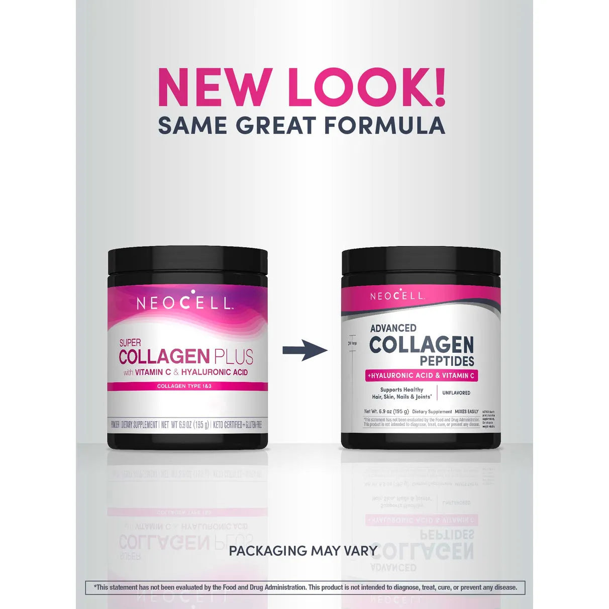 NeoCell Super Collagen Plus With Vitamin C and Hyaluronic Acid, Unflavored, Collagen Powder, 6.9 oz.