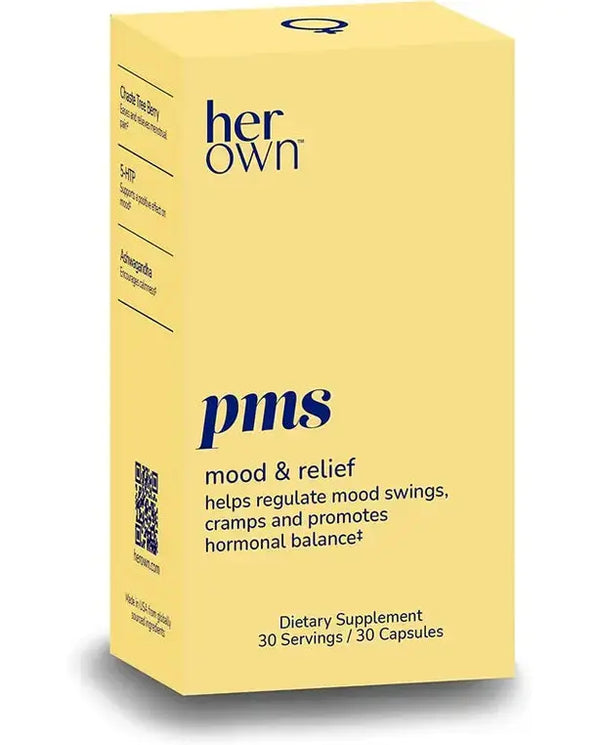 her own PMS, Supports PMS Symptoms, Promotes Positive Mood, Natural Hormone Balance, Helps Relieve Cramping, Hot Flashes Menopause Relief, Gluten and Soy Free, Vegan, 30 Capsules, 30 Servings
