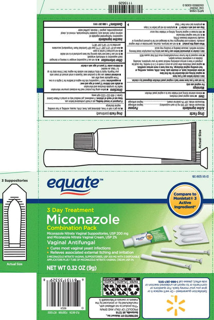 Equate Miconazole Nitrate Vaginal Suppositories (200 mg) & Miconazole Nitrate Cream (2%), Combo Pack