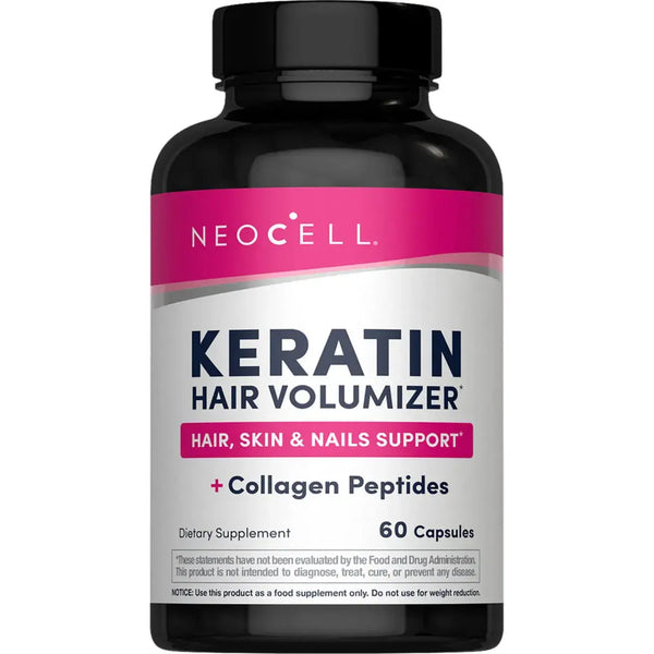 Neocell Keratin Hair Volumizer supplement bottle on a white background