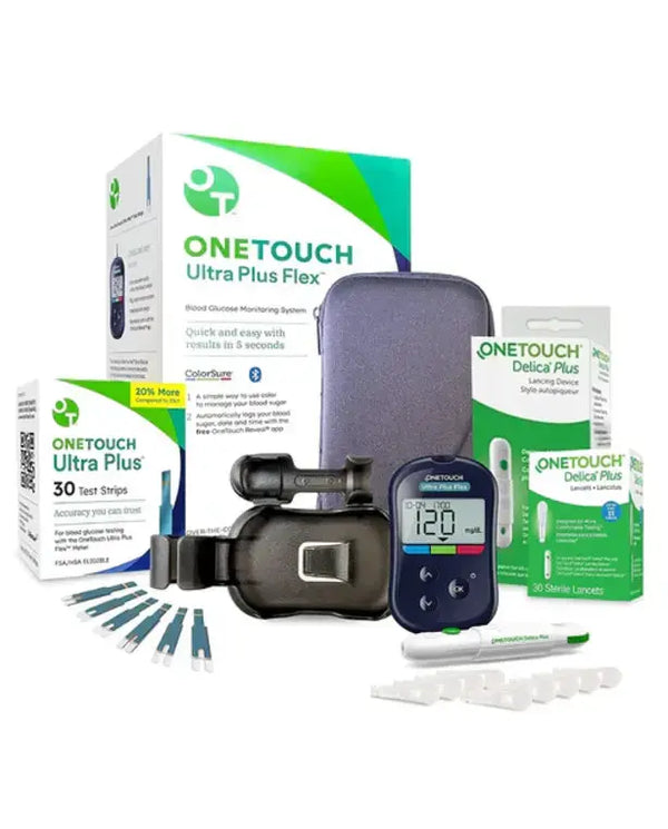 ltra Plus Flex Value Diabetes Testing Kit | Blood Sugar Test Kit Includes Blood Glucose Meter, Lancing Device, Lancets, OneTouch Ultra Plus Diabetic Test Strips, & Carrying Case | Blood Glucose Monitor Ki
