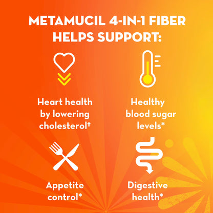Metamucil GLP-1 Friendly Psyllium Fiber Supplement, Real Sugar Orange, 30 Tbsp