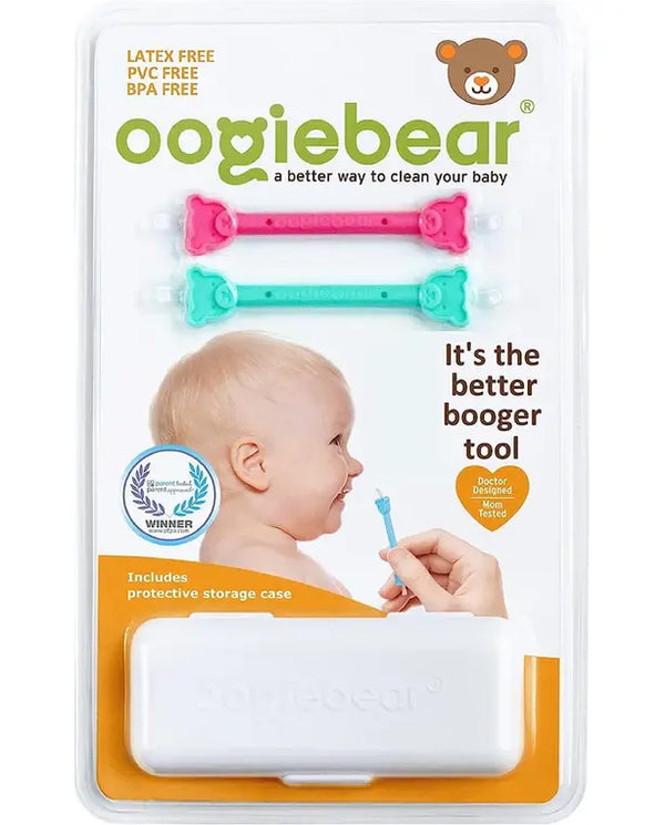 oogiebear: Baby Nose Cleaner & Ear Wax Removal Tool - Safe Booger & Earwax Removal for Newborns, Infants, Toddlers - Dual-Ended - Essential Baby Stuff, Diaper Bag Must-Have, 2 Pack Blue with CASE
