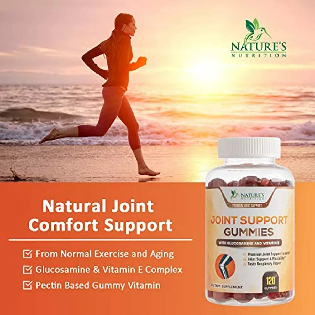 Nature's Nutrition Joint Support Glucosamine Gummies Plus Vitamin E - Joint Support Supplement for Occasional Discomfort Relief for Back, Knees & Hands - Joint Health & Flexibility Supplement - 120 Gummies