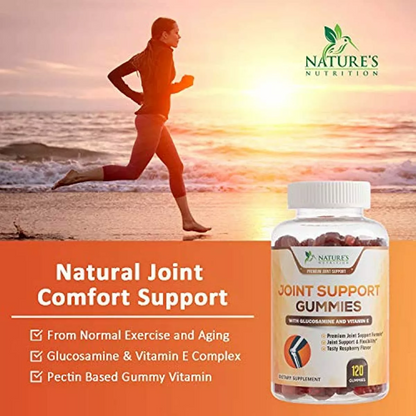 Nature's Nutrition Joint Support Glucosamine Gummies Plus Vitamin E - Joint Support Supplement for Occasional Discomfort Relief for Back, Knees & Hands - Joint Health & Flexibility Supplement - 120 Gummies