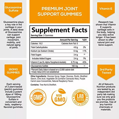 Nature's Nutrition Joint Support Glucosamine Gummies Plus Vitamin E - Joint Support Supplement for Occasional Discomfort Relief for Back, Knees & Hands - Joint Health & Flexibility Supplement - 120 Gummies