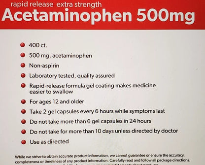 Member's Mark 500 mg. Extra Strength Acetaminophen (400 ct.)