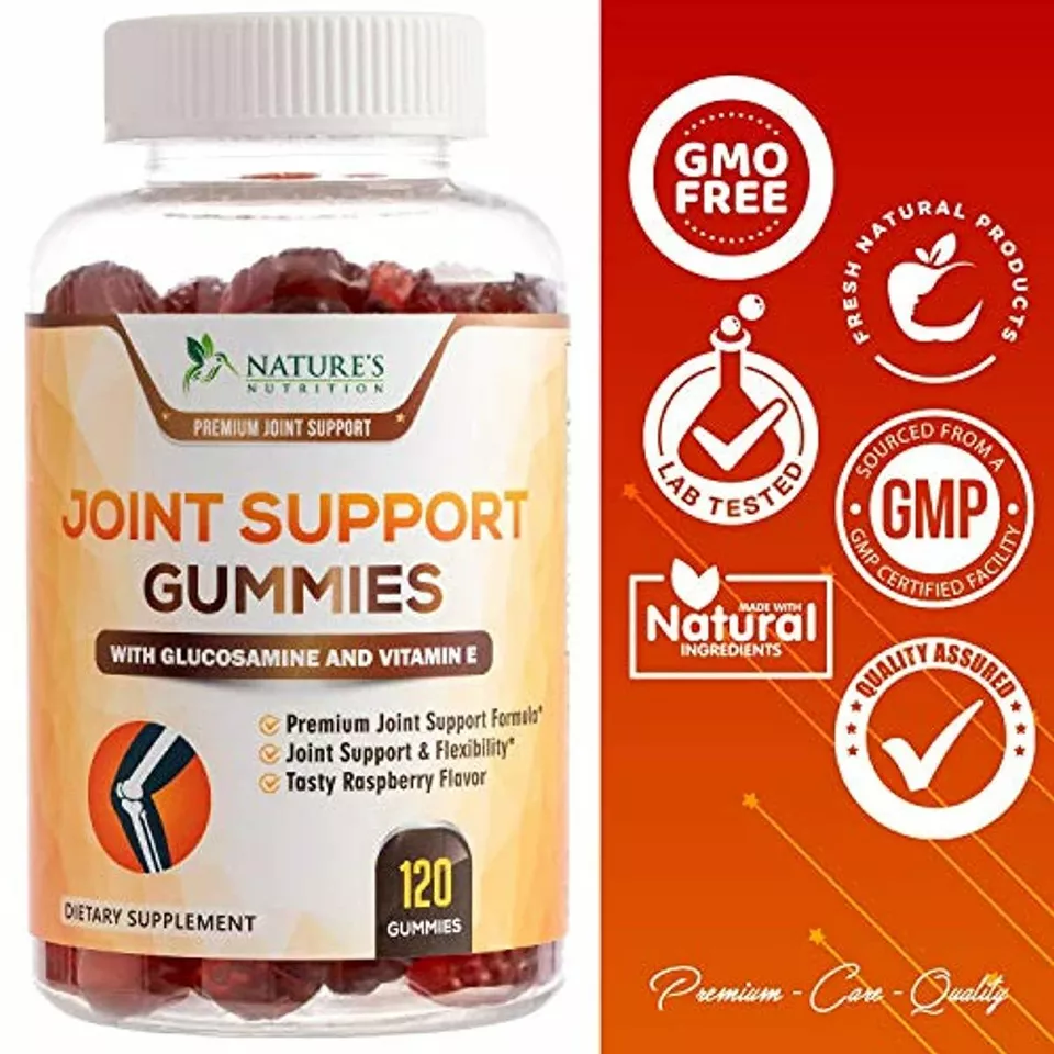 Nature's Nutrition Joint Support Glucosamine Gummies Plus Vitamin E - Joint Support Supplement for Occasional Discomfort Relief for Back, Knees & Hands - Joint Health & Flexibility Supplement - 120 Gummies
