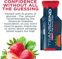 Transcend Glucose Gel Packs - Strawberry, 15 Pack (1.1oz Each) - FSA/HSA Eligible - Glucose Gel Packs for Diabetics, Blood Sugar Support Transcend