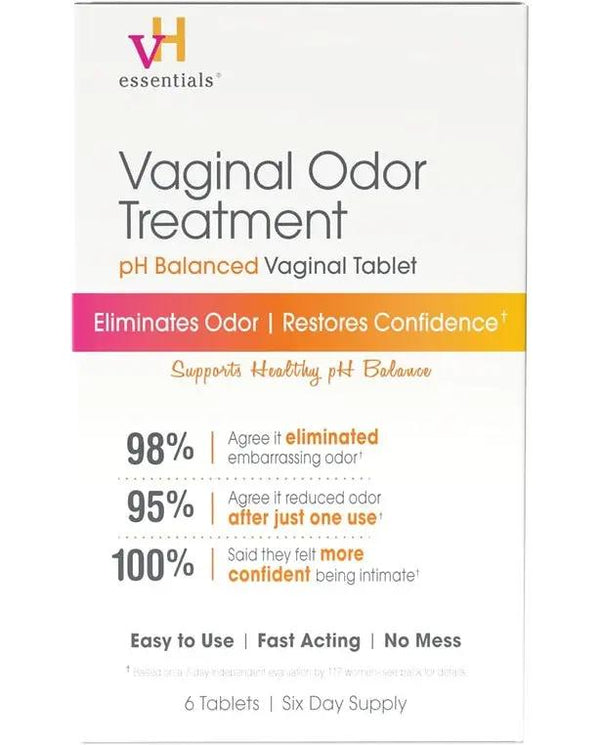 vH essentials Vaginal Odor Treatment - pH Balanced Vaginal Suppositories - 6 Tablets With Applicator
