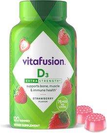 vitafusion Extra Strength Vitamin D3 Gummy, Strawberry Flavored Bone and Immune System Support (1) 120 Count vitafusion