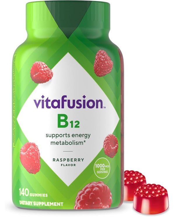 vitafusion Vitamin B12 Gummy Vitamins for Energy Metabolism Support, Natural Raspberry Flavored, America’s Number 1 Gummy Vitamin Brand, 70 Day Supply, 140 Count
